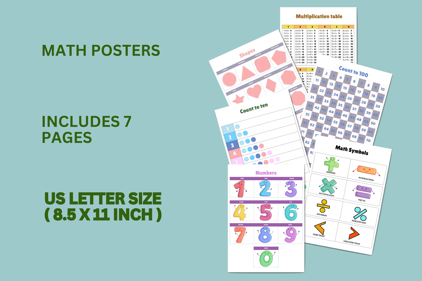 ENGLISH | DIGITAL | Math posters, numbers, math symbols, count to 10, count to 100,  time, multiplication tables, shapes | Homeschool | Teaching Materials
