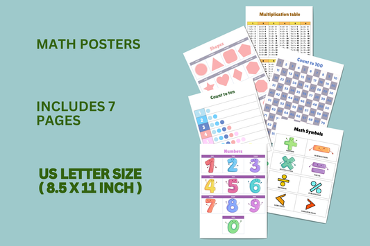 ENGLISH | DIGITAL | Math posters, numbers, math symbols, count to 10, count to 100,  time, multiplication tables, shapes | Homeschool | Teaching Materials