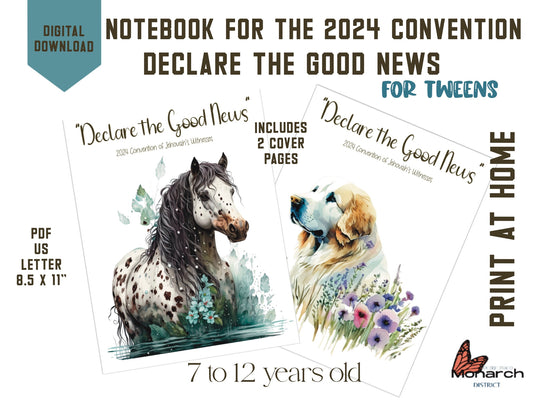DIGITAL Notebook for tweens 7-12 YO JW 2024 Convention “DECLARE THE GOOD NEWS” ENGLISH