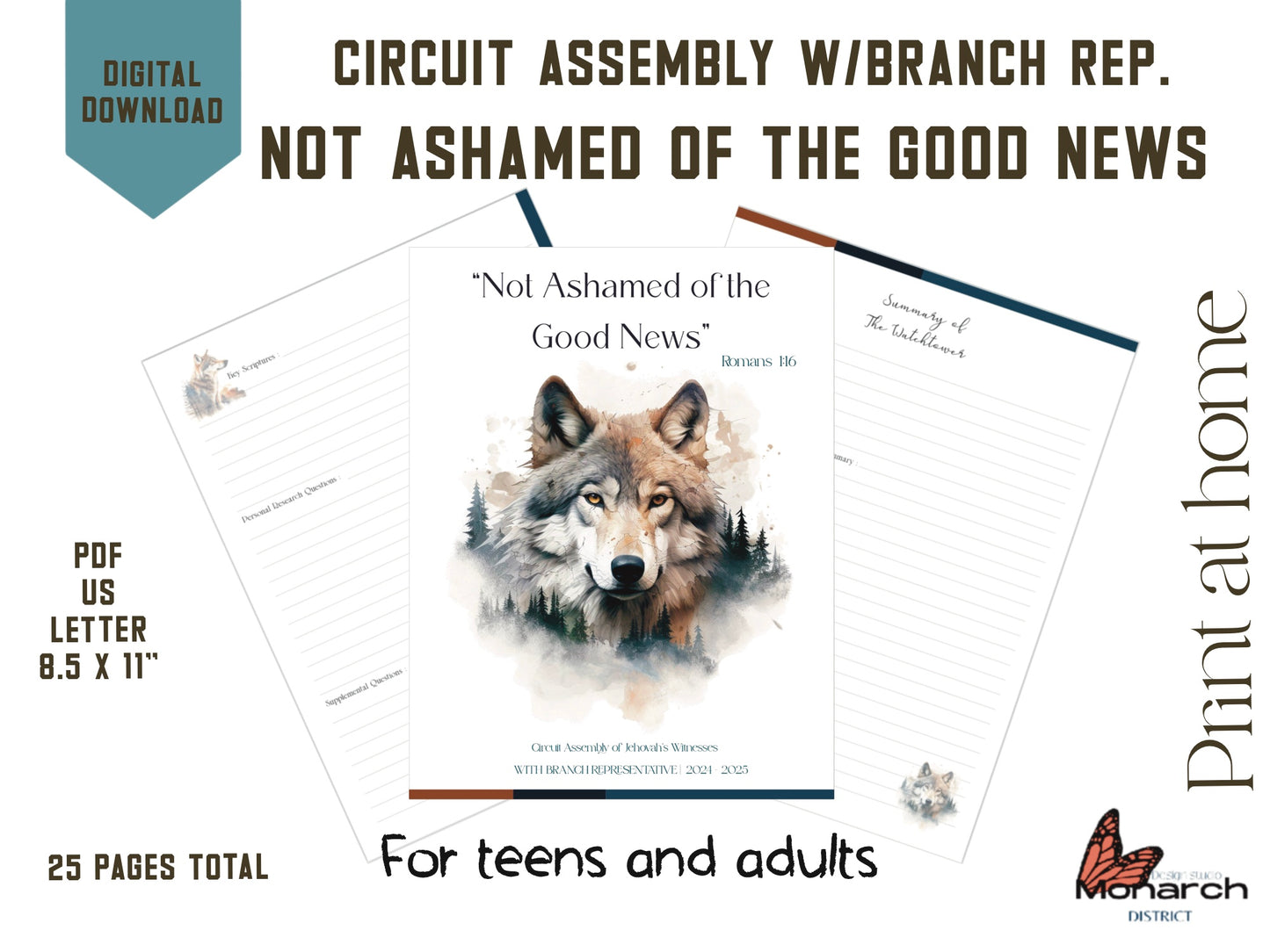 DIGITAL  | ENGLISH Notebook  Circuit Assembly for teen/adult NOT ASHAMED OF THE GOOD NEWS With Branch Representative. Wolf design