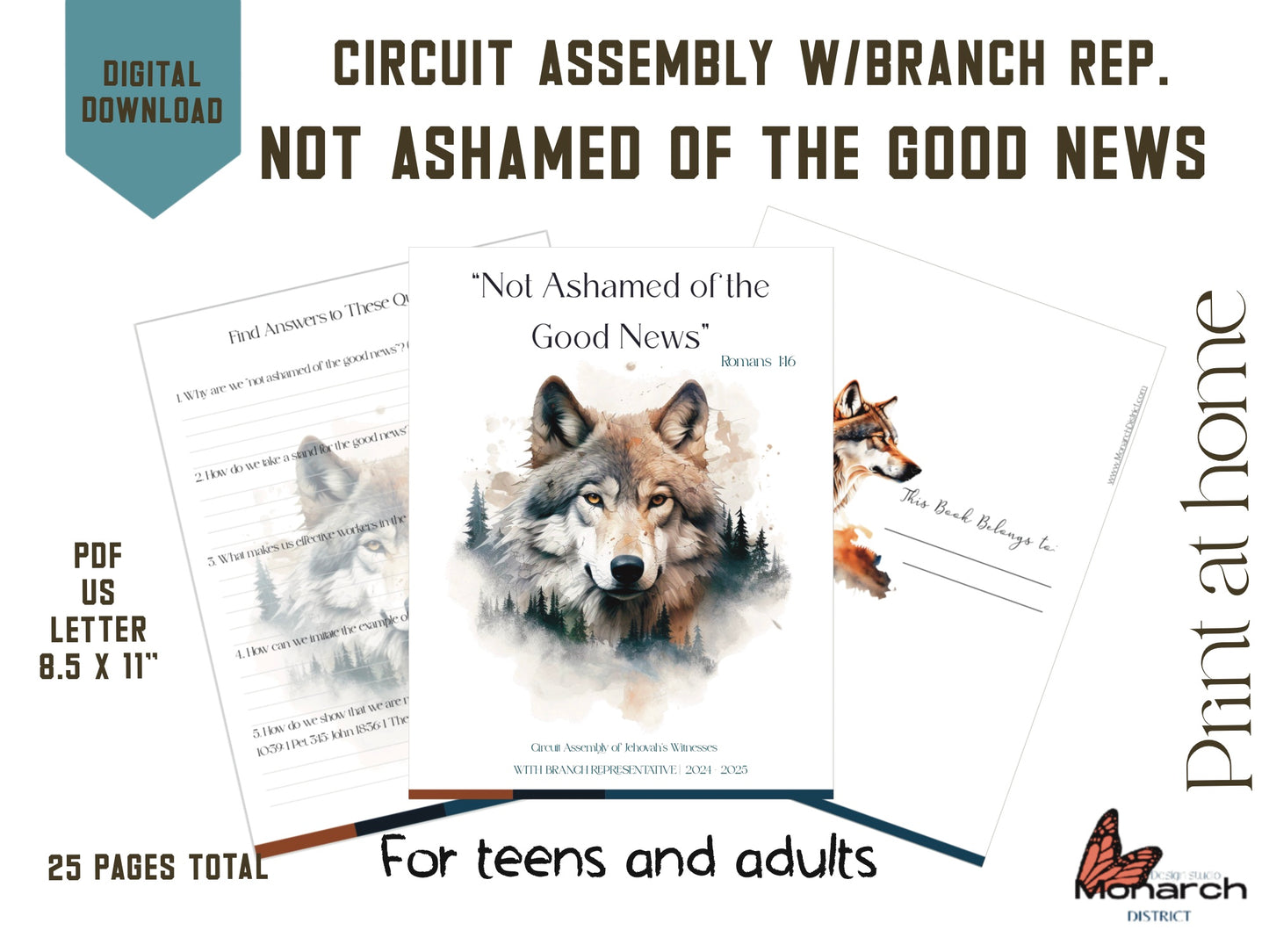 DIGITAL  | ENGLISH Notebook  Circuit Assembly for teen/adult NOT ASHAMED OF THE GOOD NEWS With Branch Representative. Wolf design