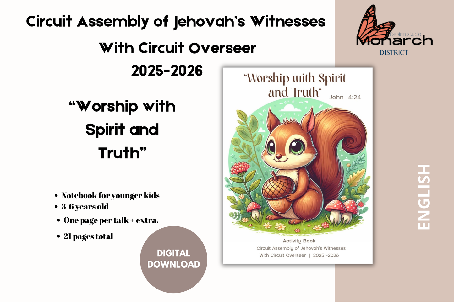 DIGITAL | ENGLISH Tween Notebook for the Circuit Assembly “Worship with Spirit and Truth” with Circuit Overseer. 2025-2026 for kids 3-6 years old.
