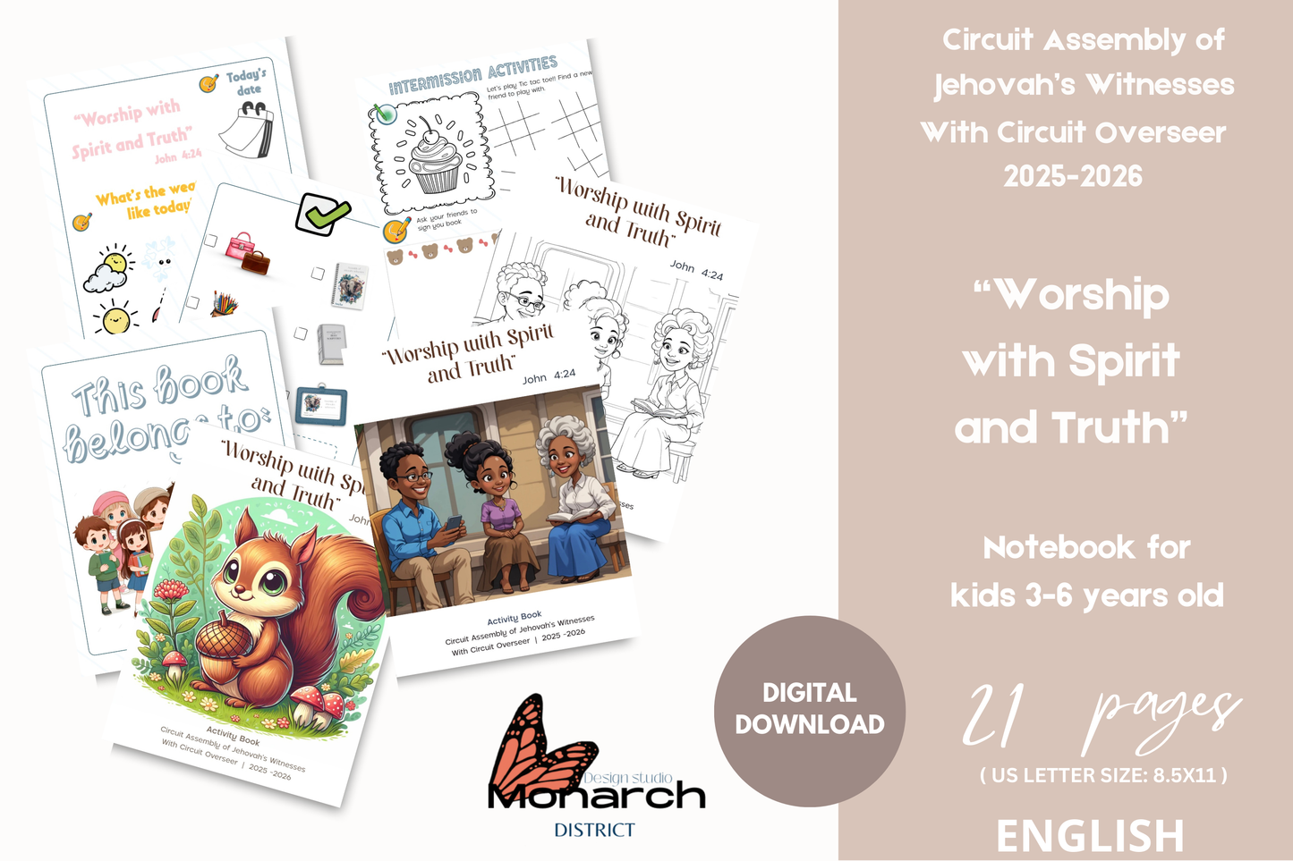 DIGITAL | ENGLISH Tween Notebook for the Circuit Assembly “Worship with Spirit and Truth” with Circuit Overseer. 2025-2026 for kids 3-6 years old.