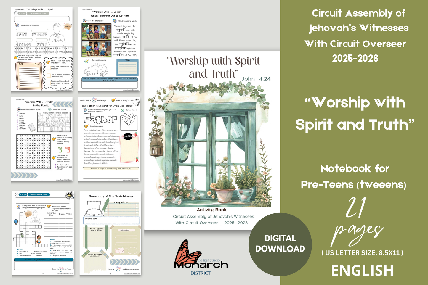 DIGITAL | ENGLISH Tween Notebook for the Circuit Assembly “Worship with Spirit and Truth” with Circuit Overseer. 2025-2026 for kids 7-12 years old. Pre-teens