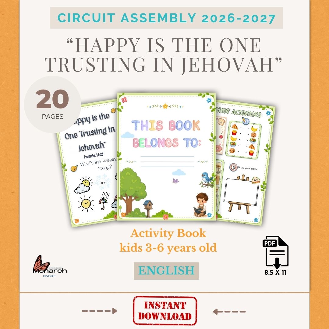 DIGITAL  | ENGLISH  kids 3-6 YO,  Notebook for the Circuit Assembly “HAPPY IS THE ONE TRUSTING IN JEHOVAH” with Circuit Overseer. 2026-2027