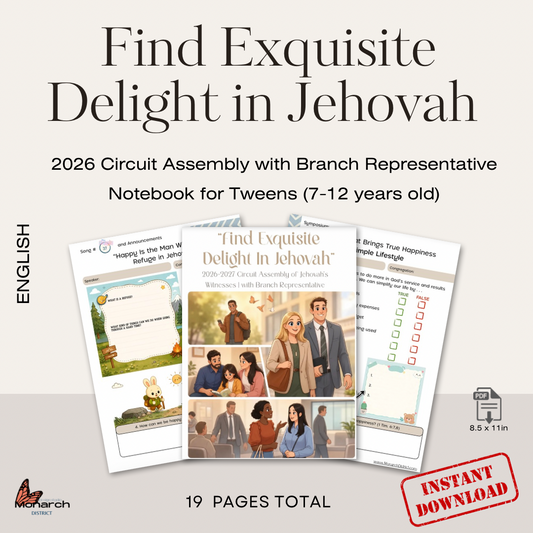 DIGITAL  | ENGLISH  Tween Notebook for the Circuit Assembly “Find Exquisite Delight in Jehovah” with Branch Representative. 2026-2027 for kids 7-12 years old. Pre-teens