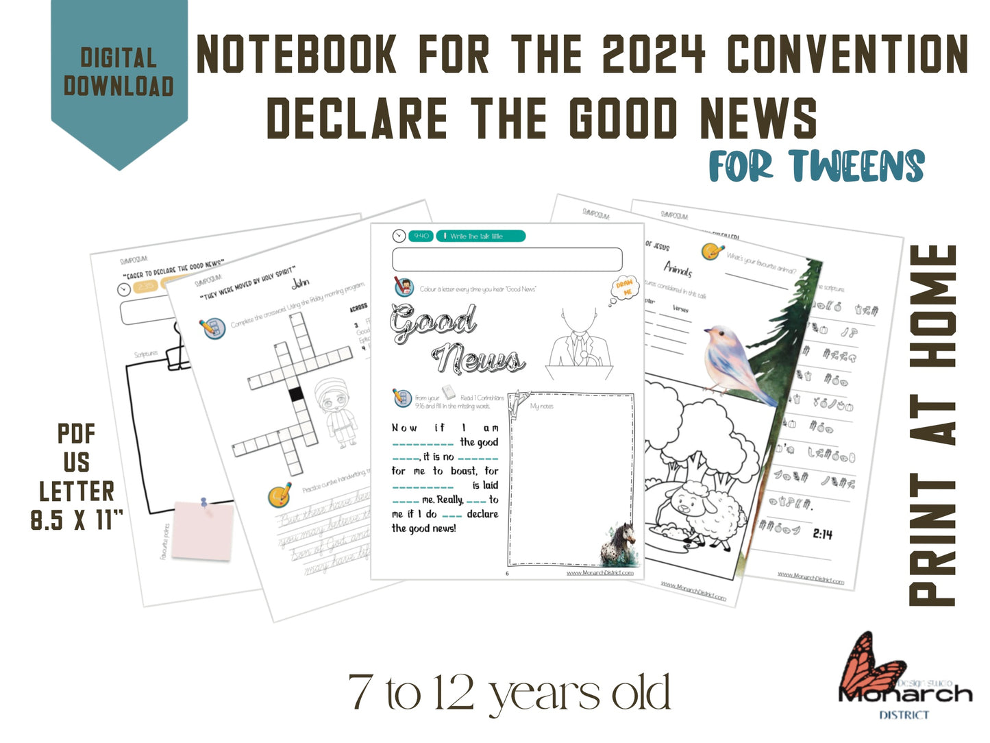 DIGITAL Notebook for tweens 7-12 YO JW 2024 Convention “DECLARE THE GOOD NEWS” ENGLISH