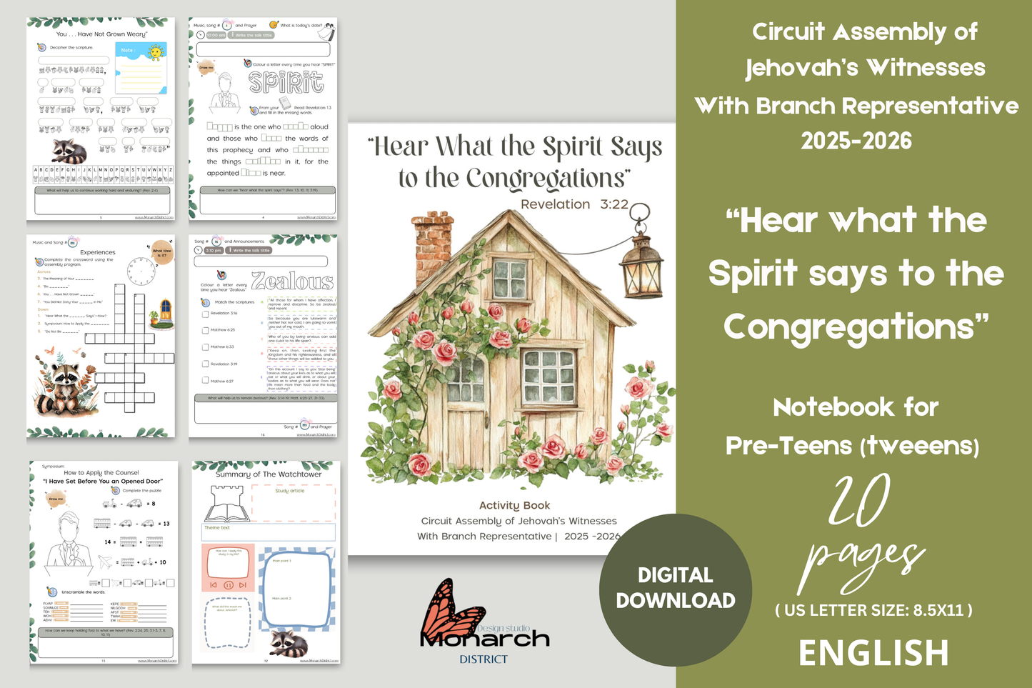 DIGITAL  | ENGLISH  Tween Notebook for the Circuit Assembly “Hear what the Spirit says to the Congregations” with branch Representative. 2025-2026 for kids 7-12 years old. Pre-teens