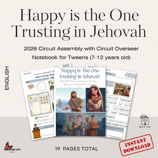 DIGITAL  | ENGLISH  Tween Notebook for the Circuit Assembly “Happy is the one trusting in Jehovah” with Circuit Overseer. 2026-2027 for kids 7-12 years old. Pre-teens