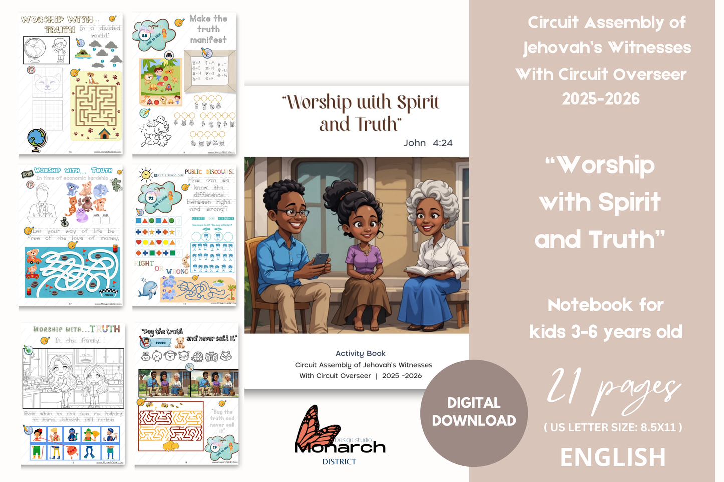 DIGITAL  | ENGLISH  Tween Notebook for the Circuit Assembly “Worship with Spirit and Truth” with Circuit Overseer. 2025-2026 for kids 3-6 years old.